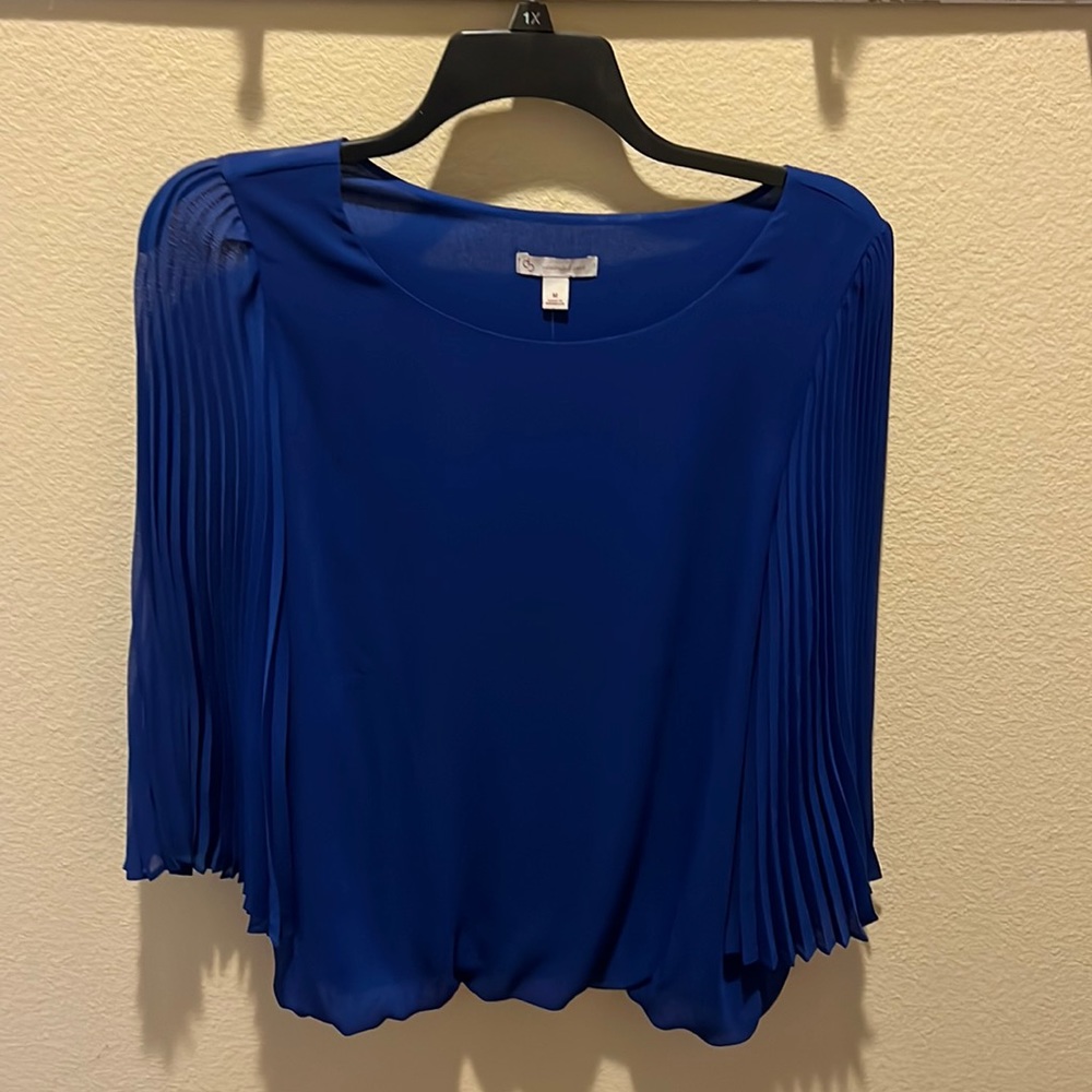 Sheer long sleeved blue sheer blouse